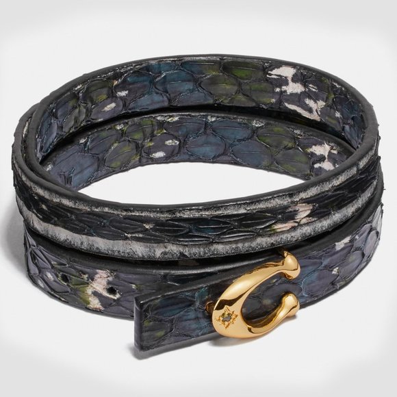 COACH NWT SIGNATURE Triple Wrap Leather Bracelet Snake - Picture 1 of 3